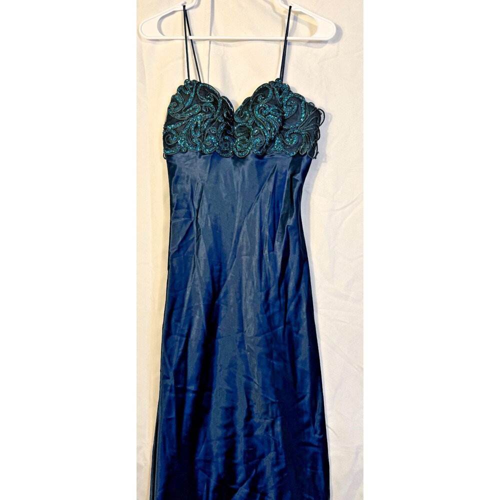 Vintage Evening Gown Midnight Blue Sparkle Women's 7/8 Luxe Glam De Laru Yen